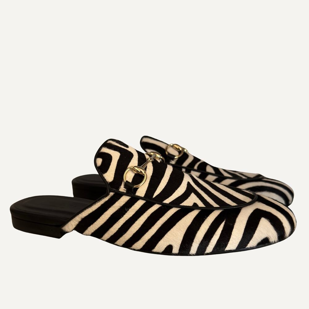 Gucci Zebra Print Horsebit Mules in Black and White